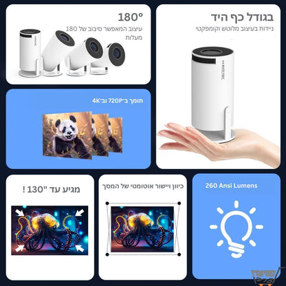 מקרן חכם 720P עד 130 אינץ' Magcubic TV HY300-PRO 8GB+1GB RAM עם מערכת הפעלה Android 11